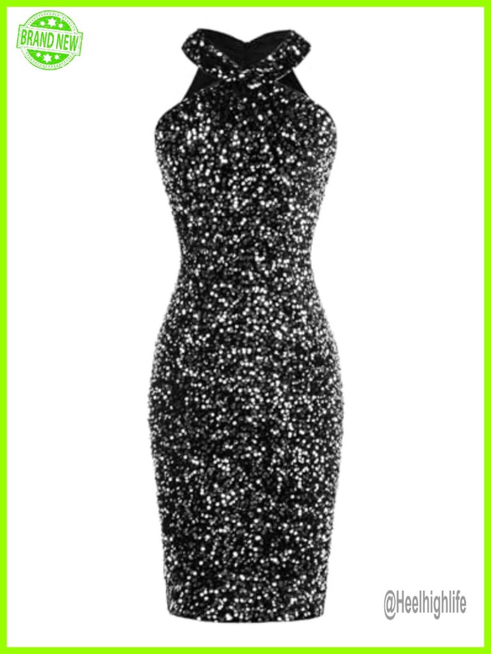 GRACE KARIN Women's Sequin Halter Bodycon Party Dress Knee Length Formal
